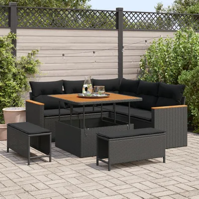 Image de vidaXL Ensemble de canapé de jardin avec coussins 8 pcs noir poly rotin