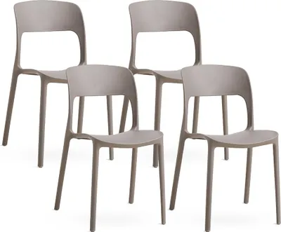 Image de lot de 4 chaises empilables en polypropylène avec fibre de verre pour l'extérieur et l'intérieur, jardin, bar et restaurant - design moderne et robuste - BARBARA - Taupe
