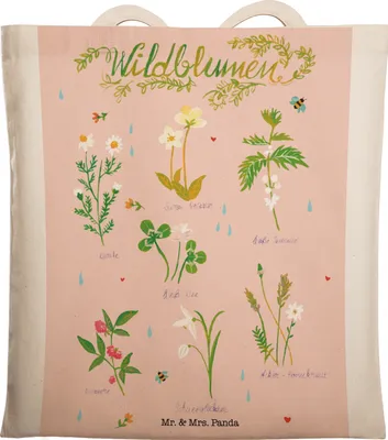 Produktbild von Mr. & Mrs. Panda Tragetasche Wildblumen - Transparent - Geschenk, Naturliebhaber, Outdoor, Stofftasche, Strandtasche, Jutebeutel, Natur, Schultertasche, Shopper, Beutel