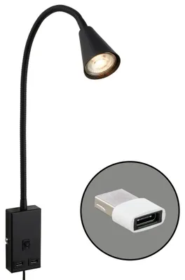 Immagine prodotto di Lampada da lettura Lampada da letto a LED Lampada da parete orientabile 2 porte USB Interruttore a cavo GU10