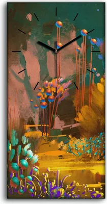 Produktbild von Dekor Leinwand Uhr Wandbilder 30x60 Fantasie Wald bunte Pflanzen Blumen - schwarze Hände