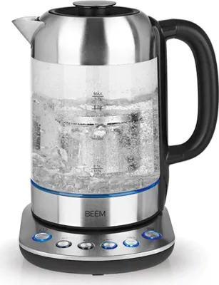 Produktbild von BEEM TEATIME II Tee- und Wasserkocher mit Temperatureinstellung, 1,7 Liter | Inklusive Teesieb aus Edelstahl | LED Beleuchtung | Glas & Edelstahl