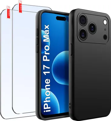 Zdjęcie produktu dla ZESTAW Etui do iPhone 17 Pro Max Matowe Czarne Silikon Slim +2 SZTUKI SZKŁO