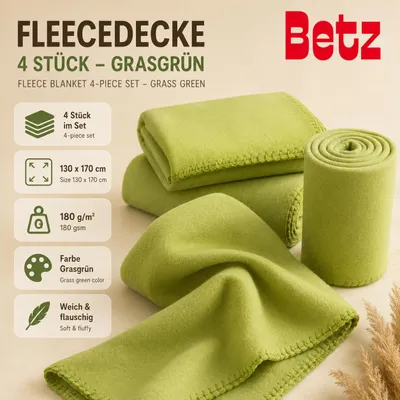 Produktbild von Betz 4 Stück Luxus Fleecedecken 130x170 cm Kuscheldecken Farbe grasgrün, KI-generiertes Bild