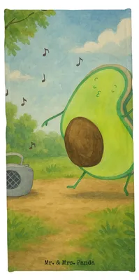 Produktbild von Mr. & Mrs. Panda Strandtuch Avocado Tanzen Design - Weiß - Geschenk, Singen, Strandlaken, Frottier, Reisehandtuch, Handtuch, Party, Badhandtuch, Fröhlich, Musik