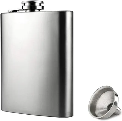 Image de Bouteille à whisky en acier inoxydable de 4 oz, avec entonnoir intégré, 100% étanche. Bouteille de poche portable pour hommes, idéale pour transporter des boissons