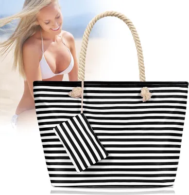 Produktbild von Mofut Strandtasche Große Strandtasche Shopper mit Reißverschluss Wasserdicht Badetasche (2-tlg), Damen Strandtasche XL Familie Beach Tote Bag, inkl. kleinem Beutel