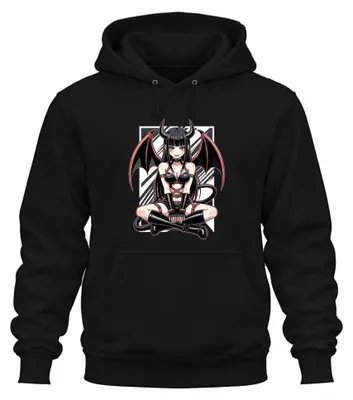 Obrázek produktu pro Sukubus, démon, anime, waifu, manga, Japonsko, Y2K, mikina s kapucí, černá, velikost M