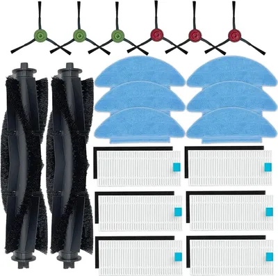 A flat lay of robot vacuum cleaner accessories.