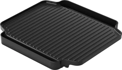 A black grill plate with raised ridges.