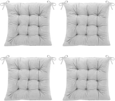 Produktbild von Unyqoos® 4er-Set Stuhlkissen Grau 40×40 cm – komfortabel & stilvoll, Baumwoll-Polyester, mit Befestigungsbändern, maschinenwaschbar 30°C