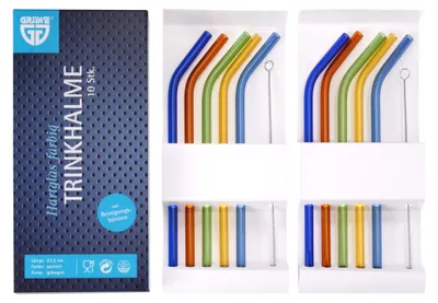 Produktbild von GRÄWE Trinkhalm-Set 12-tlg., Hartglas, bunt