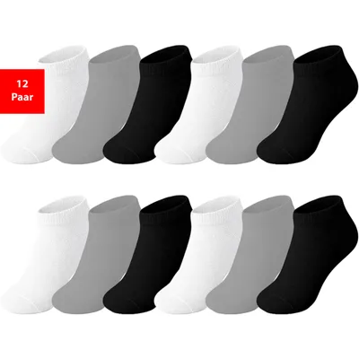Produktbild von Sneaker Socken Herren & Damen 6-12 Paar Quarter Socken Baumwolle Freizeit Sport - Schwarz-Weiß-Grau, 43-46, 12 Paar