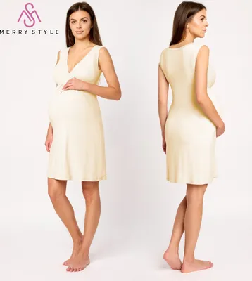 Image de Chemise de nuit Merry Style Femme enceinte en viscose Chemise de nuit d'allaitement Vêtements de nuit élégants pour femmes, légers, respirants et doux pour la peau MS10-467 (Ecru, XL)