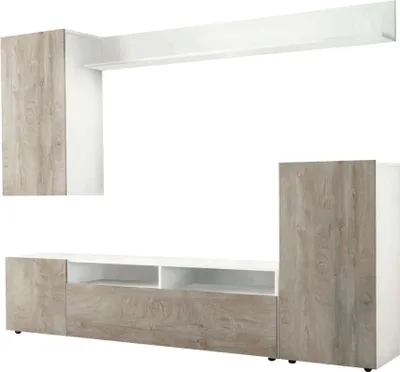 Immagine prodotto di Milani Home - parete attrezzata soggiorno con mobile porta TV e pensili, rovere grigio e bianco, 210 x 36 x 170 cm