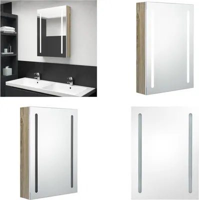 Immagine prodotto di vidaXL Armadio a LED per specchio da bagno bianco e rovere 50x13x70 cm - Armadio da bagno - Armadio da bagno - Armadio a specchio - Armadi a specchio