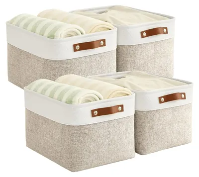 4er-Set faltbare Stoff-Aufbewahrungskörbe 30x20x15 cm beige-weiß