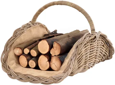 Zdjęcie produktu dla KRINES HOME Kosz na drewno z naturalnego rattanu Kubu (szary Kubu), kosz kominkowy / kosz na drewno opałowe naturalny z wyściółką z juty