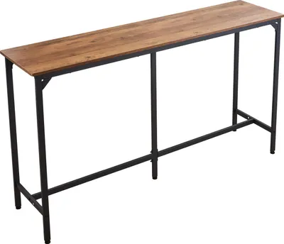 Produktbild von SucceBuy Bartisch mit abgerundeten Kanten und ausziehbarem horizontalem Design, rechteckiger Stehtisch (1600 x 398 x 915 mm), Bistrotisch Esstisch in Hellbraun und Schwarz, ideal für Minibar