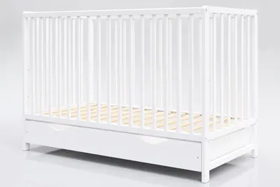 Łóżeczko Dominik z szufladą i gryzakami 120cm x 60cm kolor biały – zdjęcie produktu 1