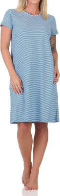 Zdjęcie produktu dla Normann damska koszula nocna z krótkim rękawem w paski z koronkowym wykończeniem - dostępna również w rozmiarze plus size;navy.40