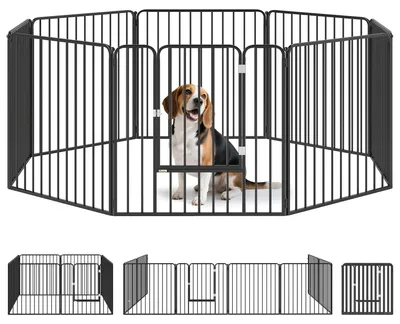 Immagine prodotto di PawHut Box per Cani a 8 Pannelli Modulabili da Interno ed Esterno con 9 Picchetti, in Acciaio, 164x164x80 cm, Nero
