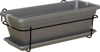 Image de Jardinière Balcon ARTEVASI VENEZIA, 50cm, Anthracite, Avec Réserve d'Eau, 10L, Kit avec Support et Soucoupe