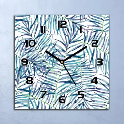 Produktbild von Wanduhr Echt-Glas-Küchenuhr Aquarell Palmblätter Quarz 30x30 Deko Bilder