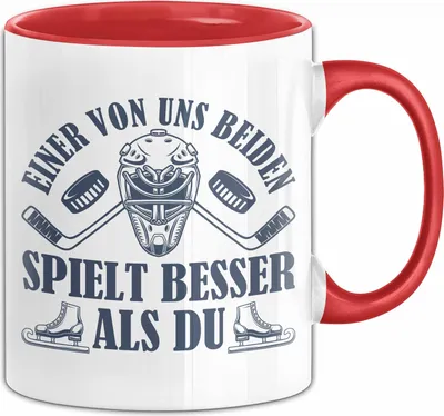 Produktbild von Eishockey Tasse Geschenk Spruch Für Klavier-Spieler Einer Von Uns Beiden Spielt Besser Als Du Becher (Rot)