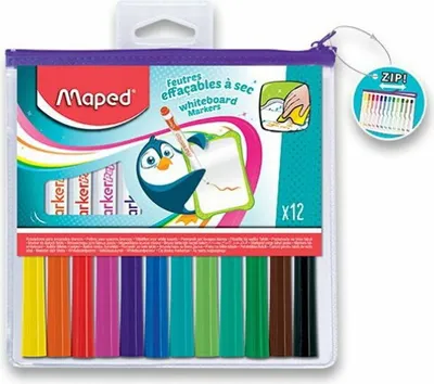 Zdjęcie produktu dla Marker do tablicy Maped Marker'Peps, torba 12 zapięć na zamek błyskawiczny