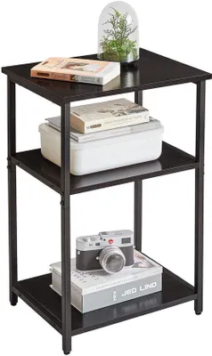 Produktbild von Unyqoos® Industrieller Beistelltisch, 3 Ebenen, 39 x 30 x 59 cm – Spanplatte & schwarzes Metallgestell, Ablage- und Nachttisch mit verstellbaren Schutzfüßen