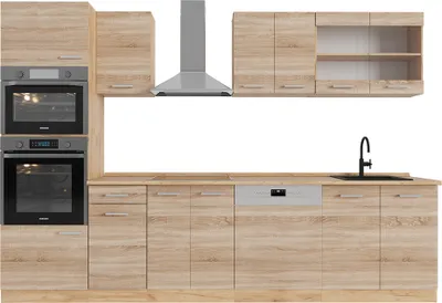 Obrázek produktu pro Kuchyňský kout Vicco R-Line Dub Sonoma/Goldkraft 300 cm s vysokou skříní, bez pracovní desky, Model 53933