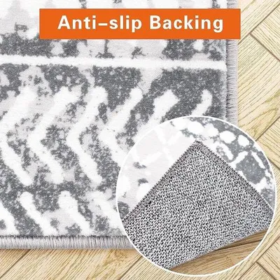 Productafbeelding van Famanu loopmat voor de hal - 60 x 210 cm - Antislip loopmat voor de keuken - Wasbare microvezel mat - Geometrisch design (grijs)