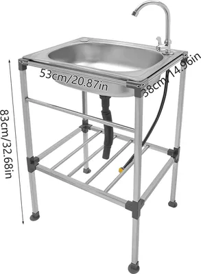 Produktbild von Freistehende Spüle aus Edelstahl - Einzelbecken - Mit Armatur - Nur Kaltwasser - Ein-Loch - Für Zuhause, Gastronomie, Waschküche - Silber