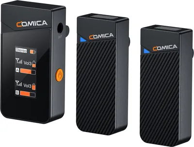Produktbild von COMICA Vimo C2 Drahtloses Mikrofonsystem mit 1 Empfaenger und 2 Mikrofonen, 200 m uebertragungsreichweite, 4 Stufen einstellbare Geschwindigkeit, integrierter Akku-Ersatz fuer Android-Telefone, Computer, Laptop, Kamera fuer Live-Streaming, Interview, Vlog