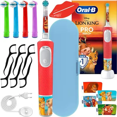 Produktbild von Oral-B Vitality Pro 103 König der Löwen Elektrische Zahnbürste + 4 Ersatzbürstenköpfe für Zahnbürsten + Blau Etui
