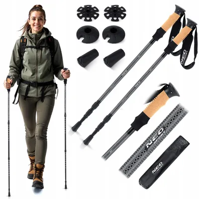 Zdjęcie produktu dla Lekkie kijki trekkingowe z amortyzacją, regulowane od 65 do 135 cm, Neo-Sport