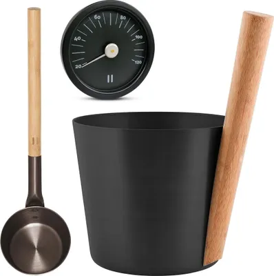 Produktbild von SET> Rento Saunaeimer, Kelle + Thermometer aluminium SCHWARZ