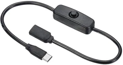 Productafbeelding van USB-kabel met schakelaar, USB-C naar USB, 30 cm, zwart, voor opladen en dataoverdracht