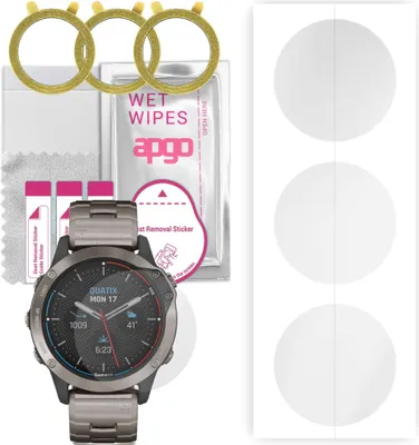 Produktbild von apgo 3 Stück Schutzfolie, klar, kompatibel mit Garmin Quatix 6 Smartwatch, Hydrogel Displayschutzfolie mit Positionierhilfe, Displayfolie, robust und kratzfest
