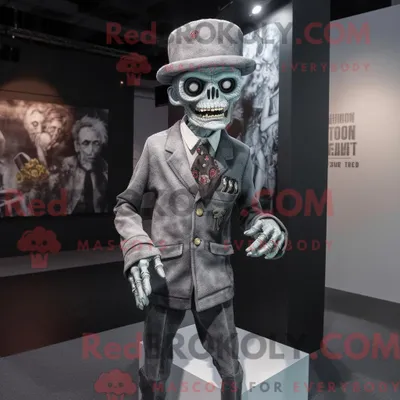 Zdjęcie produktu dla Grå REDBROKOLY Zombie-maskotdraktfigura z marynarką i beretami