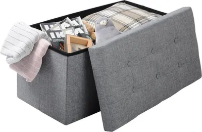 Obrázok produktu pre Happyment Moderná úložná lavica Ferino - Úložná lavica / stolička - Stolička - Svetlosivá - Látka a MDF - 76x38x38 cm