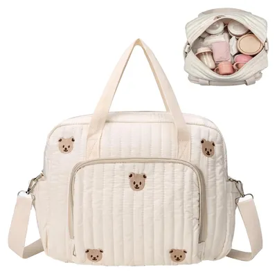 Productafbeelding van Grote luiertas, van katoen, met borduurwerk, schoudertas, voor babyaccessoires