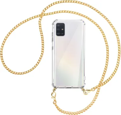 Produktbild von Handykette Backcover-Schutzhülle mit Band (Metall goldfarben) für Samsung Galaxy A51 (A515) - goldfarbene Kette