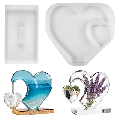 Produktbild von Silikonform Herz Groß & Rechteckig, Gießform Resin Epoxidharz, 2er Set