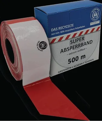 Immagine prodotto di Nastro barriera KELMAPLAST 500 m x 80 mm rosso/bianco bloccato riciclato - 2500000800500159901000051.