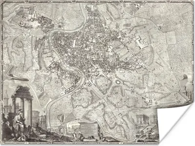 Produktbild von MuchoWow® Poster Stadtplan - Rom - Schwarz und weiß 120x90 cm - Wandbild