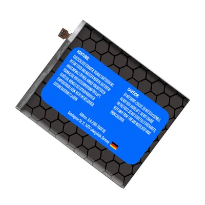 A battery for a Samsung Galaxy A41 smartphone, with warning labels in German and English.