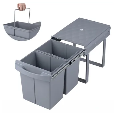 Produktbild von KOMFOTTEU Abfallsammler 20L+20L, Ausziehbarer Einbaumülleimer für Unterschrank, Mülltrennsystem Küche mit 2 herausnehmbaren Fächern, Abfalleimer Mülleimer für Schränke, 50,5 x 33,5 x 41 cm, Grau