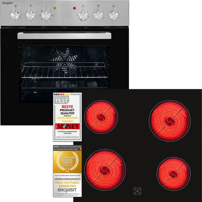 Produktbild von Exquisit EHE 156-2.1 U-Set Einbau-Herd Glaskeramikkochfeld | Ober-/Unterhitze | Inox